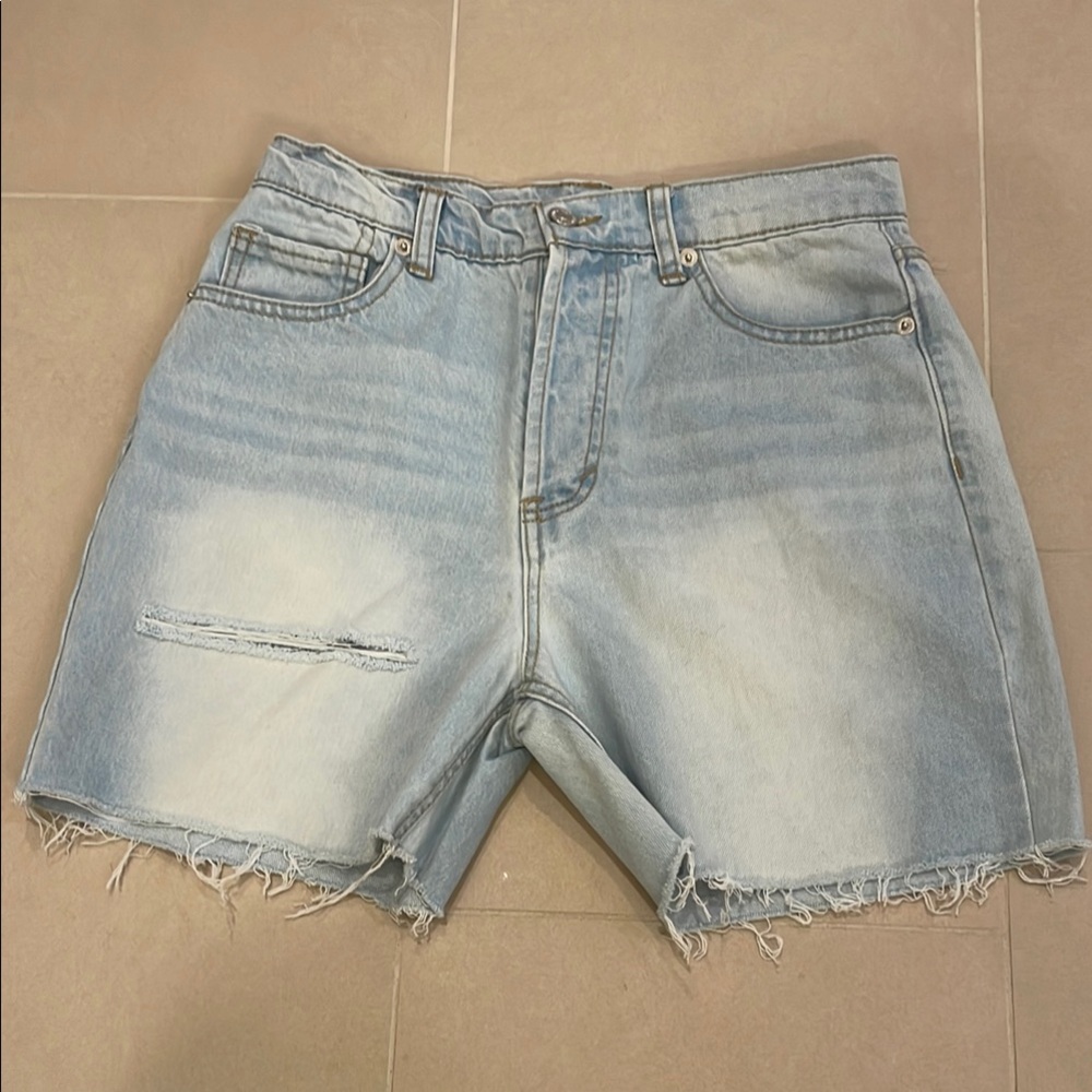 Forever 21 High Rise Light Blue Distressed Denim Cutoff Shorts
